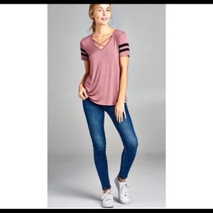 *LAST ONE* Dusty Mauve Criss Cross Top(NWT)
